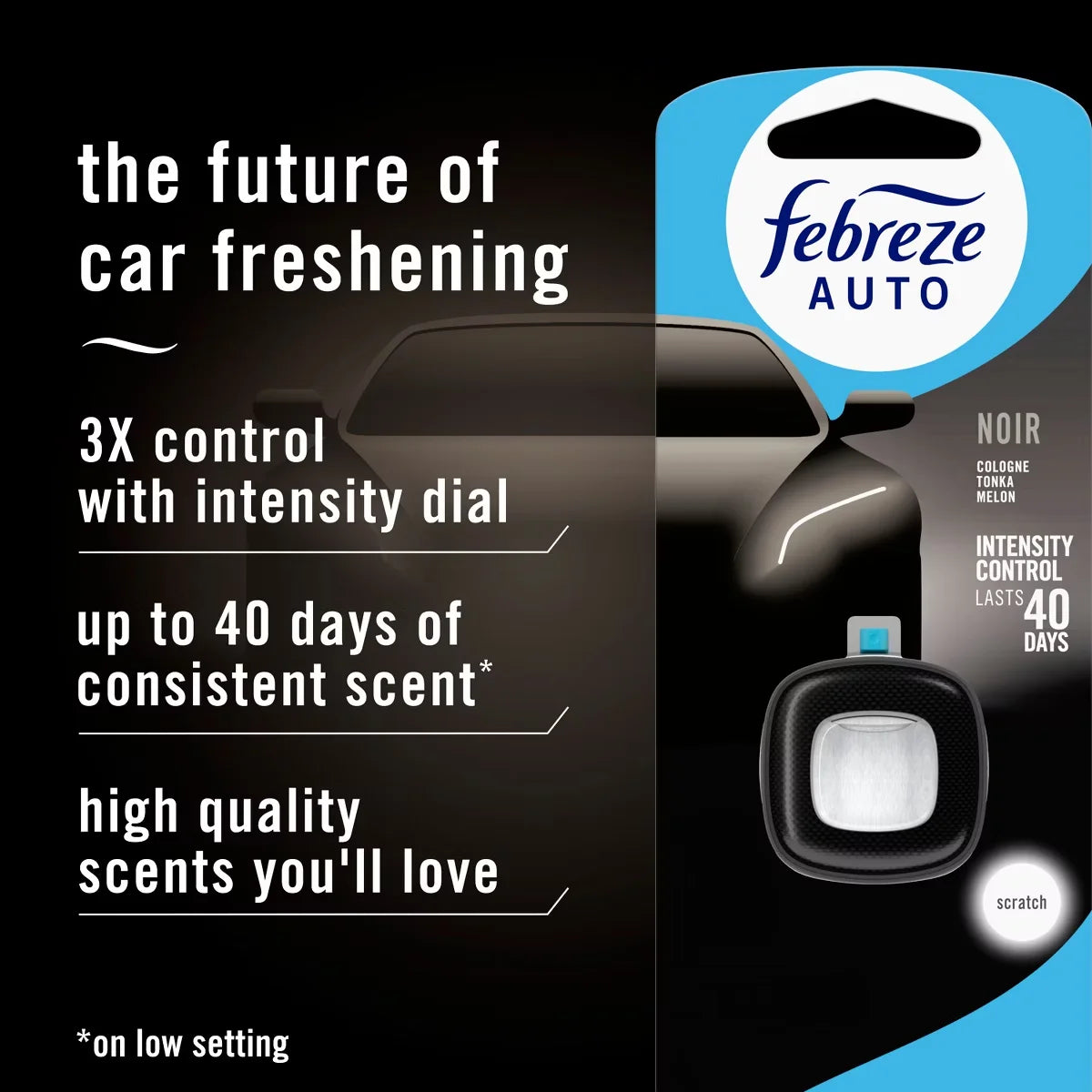 Febreze 2ct Car Auto Noirs: Phthalate-Free Car Freshener, Adjustable Scent, Vent Clips, Disposable, Oil-Based