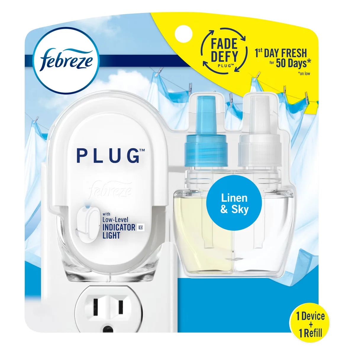 Febreze Odor-Fighting Fade Defy Plug Air Freshener Refill - Linen & Sky